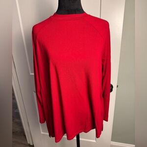 Eileen Fisher Red Crew Neck Raglan Sleeve Tunic Top viscose